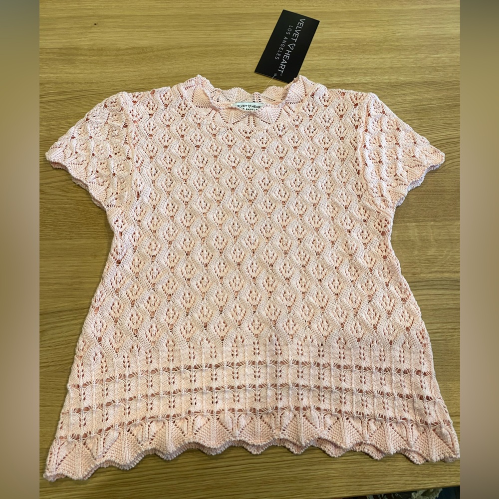 Velvet Heart Pink crochet sweater top
